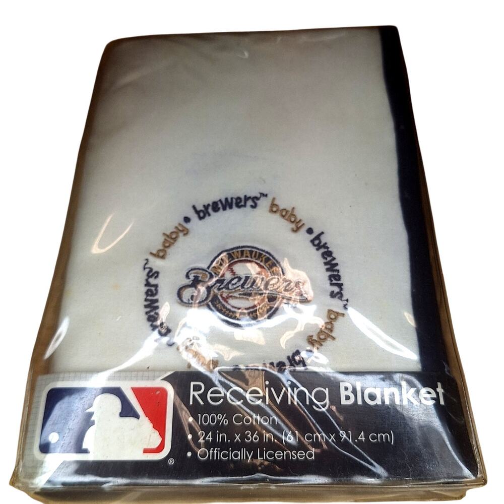 Baby Fanatic Milwaukee Brewers Receiving Blanket New 24x36 Cotton White MLB Baby